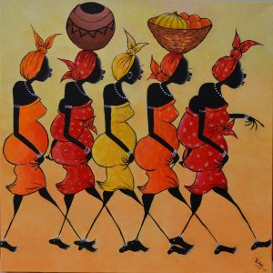 Afrikaanse dames 50 x 50, acryl op canvasdoek