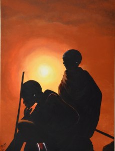 Masai krijgers 60 x 80 cm, acryl op canvasdoek