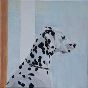 Watching out of the window 30 x 30 cm, acryl op canvasdoek